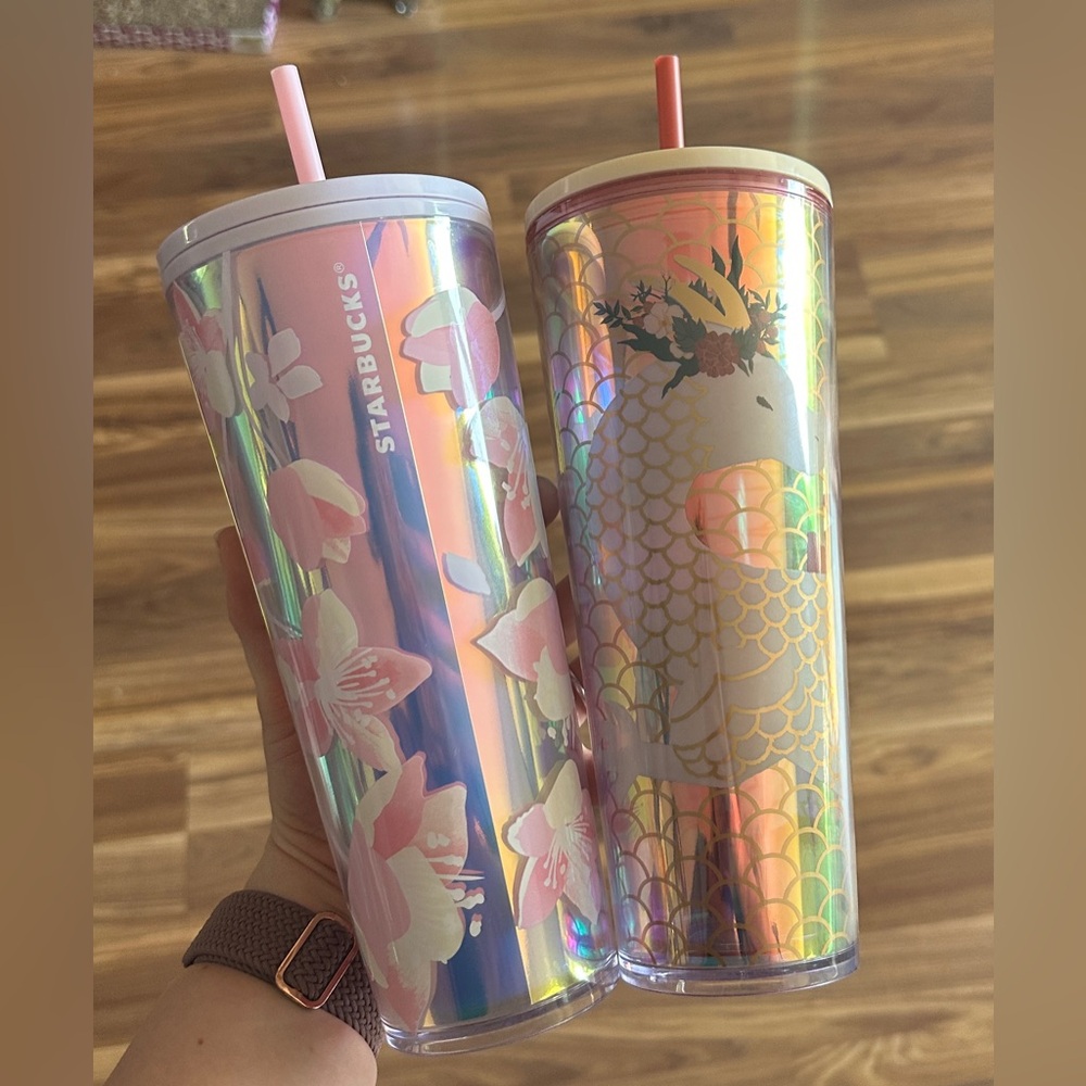 Starbucks Iridescent Cherry Blossom and Year of the Dragon Tumblers